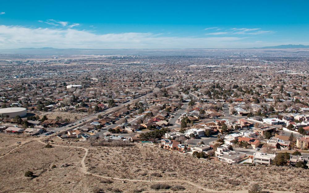 Albuquerque skyline with the Sandia Mountains in the distance