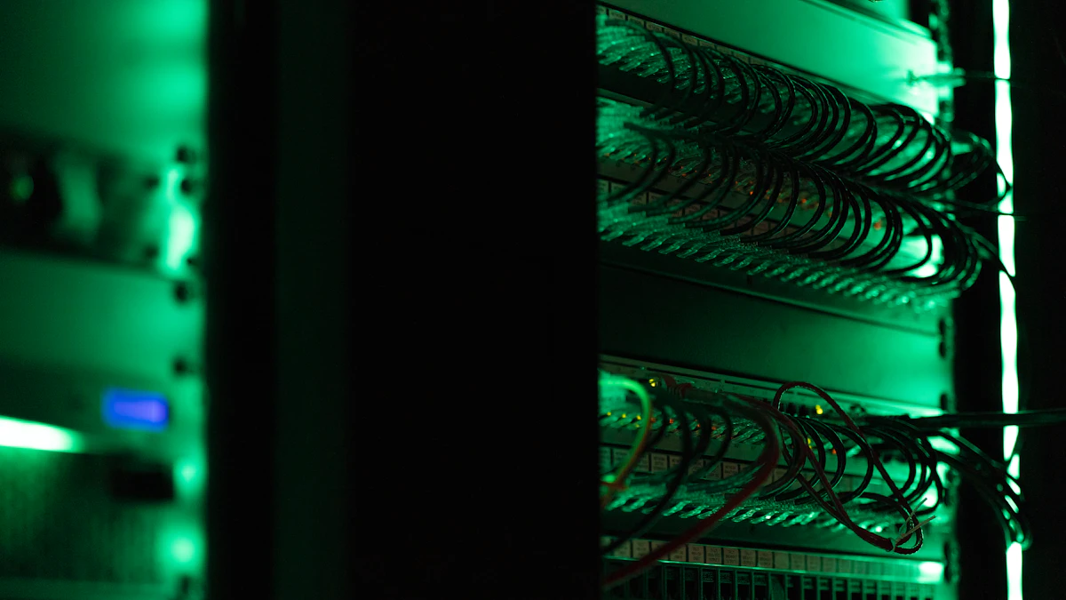 Rows of computing equipment representing the crypto mining site investigated in Puebla