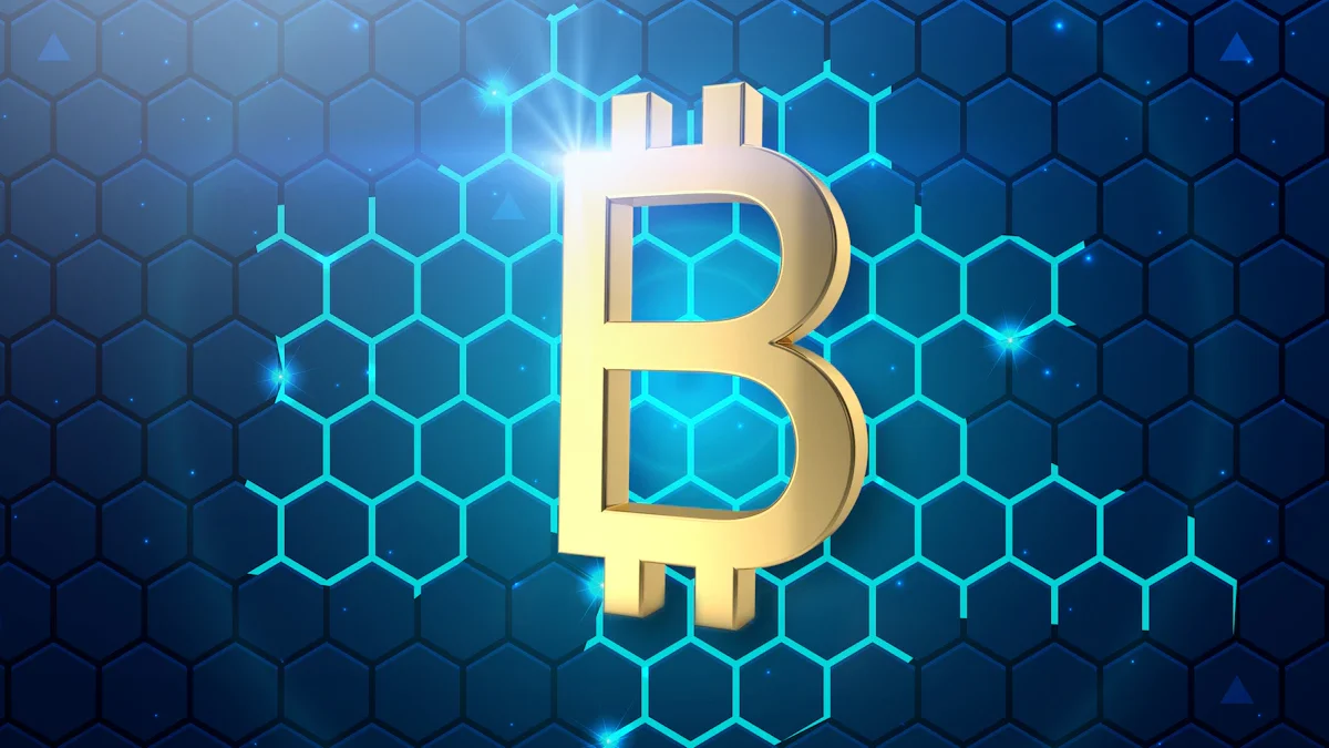 Abstract blue Bitcoin network graphic representing a sidechain bridge and reserve