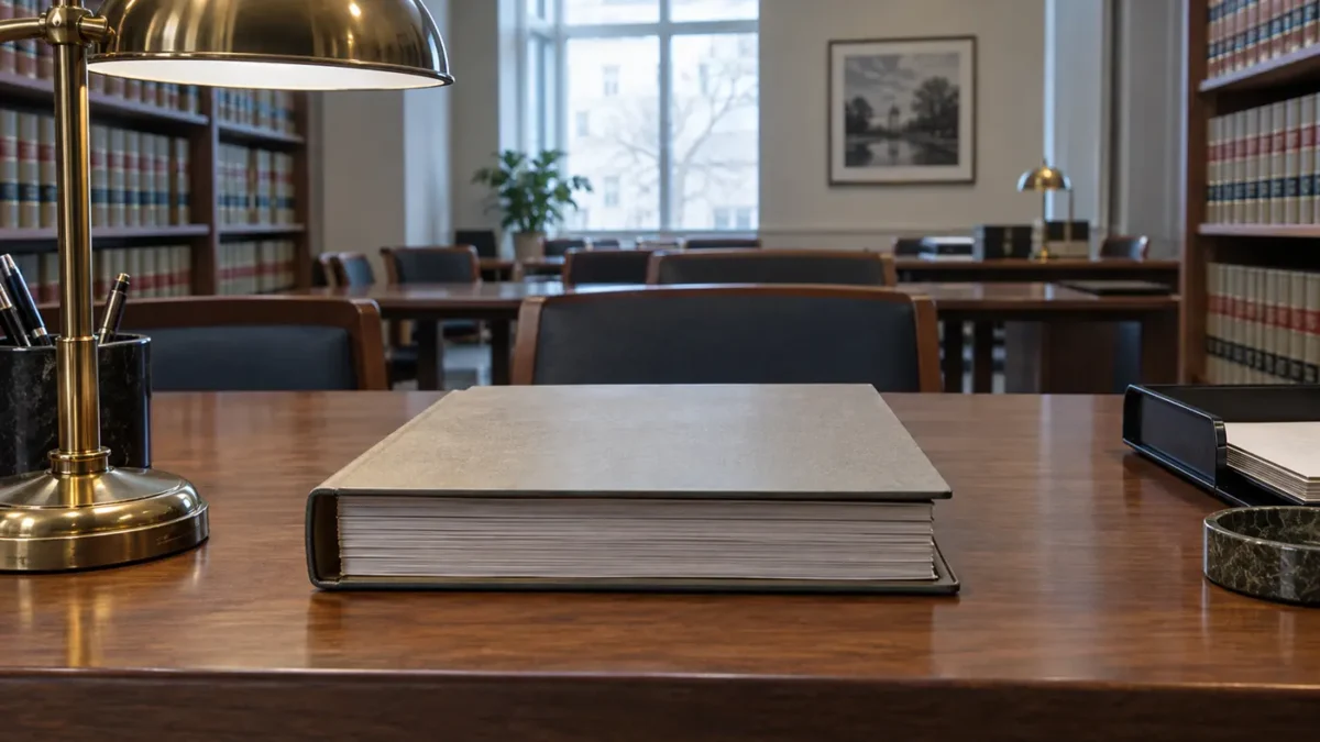 Closed regulatory dossier on a desk in a federal rulemaking reading room.