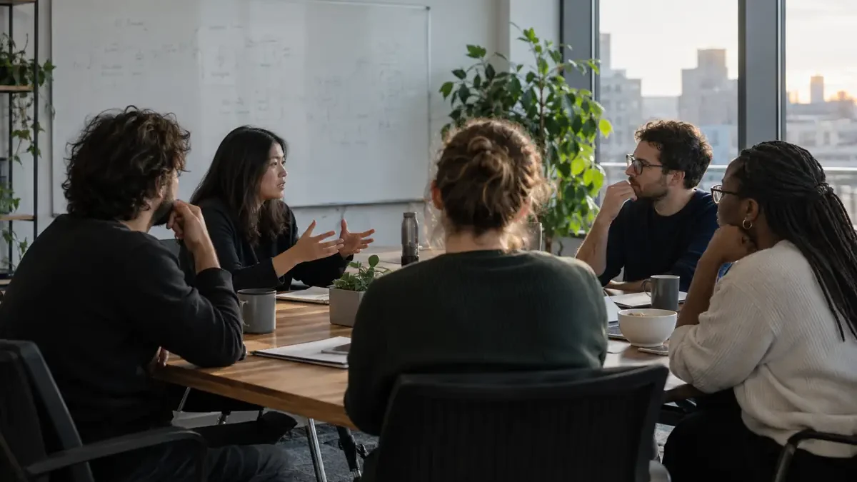 Ethereum protocol engineers in a workshop setting before a technical community discussion.