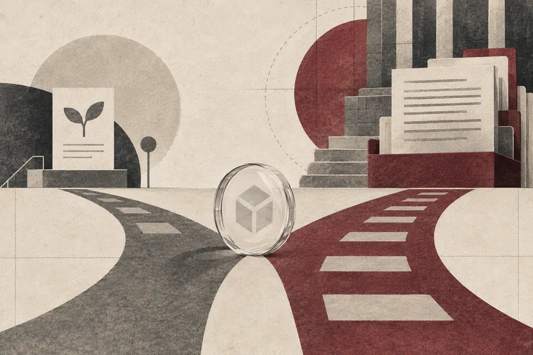 Conceptual editorial illustration of two disclosure pathways for a digital-asset offering.